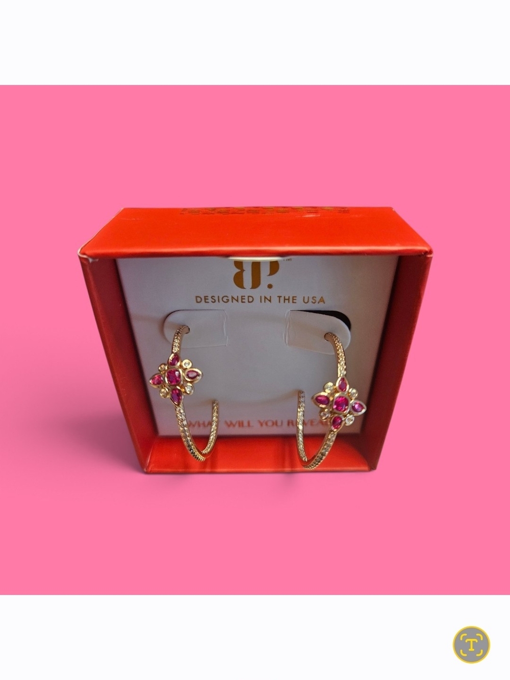 Bomb Party July 2026 Rose Gold Hoop Earrings with Pink Gemstones